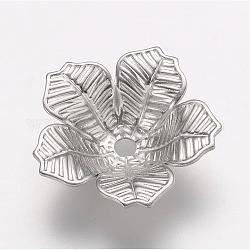 Messing Perle Kappen & Kegel Perlen, Verzierungen aus geätztem Metall, Blume, 5-Blütenblatt, Platin Farbe, 16x4 mm, Bohrung: 2 mm
