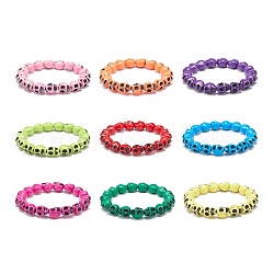Set di braccialetti elastici con perline di teschio in plastica a 9 colori per bambini, colore misto, diametro interno: 9 pollice (1-3/4 cm), 4.6pc / color