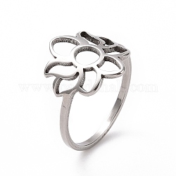 201 кольцо в виде цветка из нержавеющей стали, полое широкое кольцо для женщин, цвет нержавеющей стали, размер США 6 1/2 (16.9 мм)