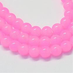 Filamenti di perline rotondo cottura imitazione dipinto vetro giada, perla rosa, 10~10.5mm, Foro: 1.5 mm, circa 85pcs/filo, 31.4 pollice