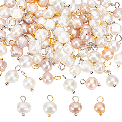 Nbeads 80Pcs 4 Styles Natural Cultured Freshwater Pearl Charms, with Golden & Platinum Brass Ball Head pins, Oval, Mixed Color, 10~12x5.5~8x4~6mm, Hole: 2.3~2.7mm, 20pcs/style