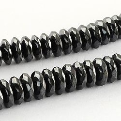 Grade A Non-magnetic Synthetic Hematite Beads Strands, Faceted, Rondelle, 8x3mm, Hole: 1mm, about 124pcs/strand, 15.7 inch