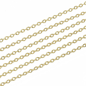 304 Stainless Steel Chains, Cable Chains, Link Chains, Textured, Golden, 1.6x1.2x0.2mm