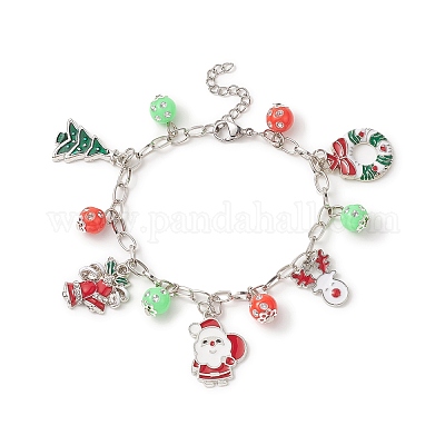 Wholesale Christmas Tree & Santa Claus Alloy Enamel & Acrylic Charm Bracelet  