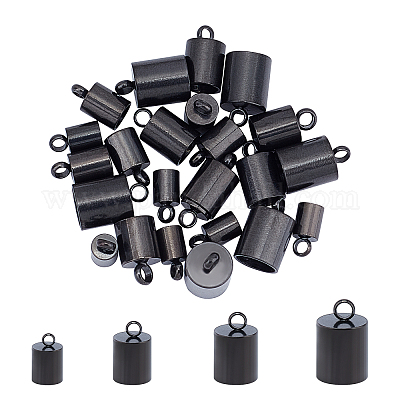 UNICRAFTALE About 24pcs 4 Colors Environmentally Vacuum Plating Column End  Cap Metal Cord End Caps Stainless Steel Cord Caps Leather Cord Ends Bead