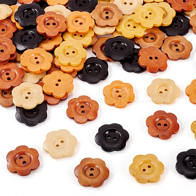 90 шт. 6-х цветные деревянные пуговицы-цветы с 2 отверстиями&nbsp;BUTT-TA0001-40D-1