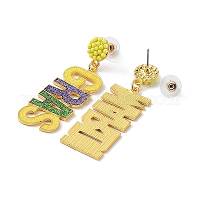 Серьги-гвоздики с блестками и буквами из цинкового сплава на карнавальную тематику&nbsp;LS-EJEW-D087-05G-1