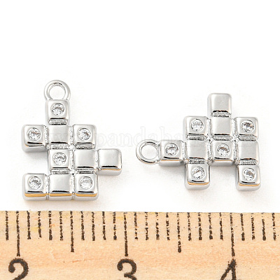 Brass Micro Pave Cubic Zirconia Charms, Square, Real Platinum Plated,  12x9.5x2mm, Hole: 1.2mm