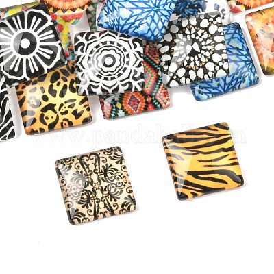 20 шт. печатных стеклянных квадратных кабошонов GGLA-FS0001-18-1