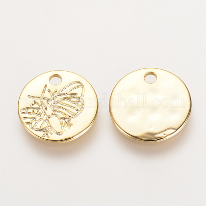 真鍮製チャーム ニッケルフリー 18kgp本金メッキ 昆虫とフラットラウンド 13x1mm 穴 2mmの通販 Jp Pandahall Com