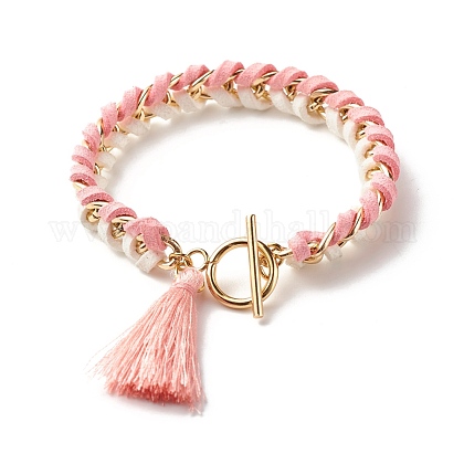 女性のためのポリエステルタッセルチャームブレスレット フェイクスエードコードブレスレット 304ステンレス製のチェーンブレスレット ゴールドカラー ピンク 7 1 4インチ 18 5cm の通販 Jp Pandahall Com