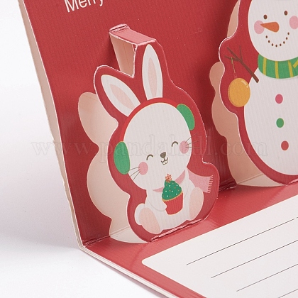 クリスマスポップアップグリーティングカードと封筒セット 面白いユニークな3dホリデーポストカード クリスマスの贈り物 ウサギと雪だるまの模様 レッド 8 5x10 5x0 01センチメートル 81x10x0 04センチメートルの通販 Jp Pandahall Com