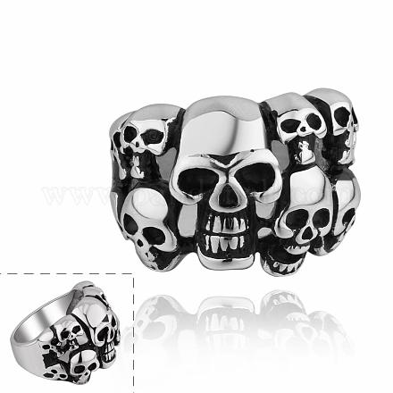 Fashionable 316L Surgical Stainless Steel Skull Rings Wide Band Rings for Men RJEW-BB10170-9-1