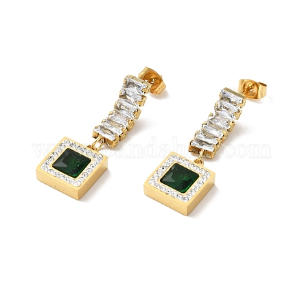 Rhinestone Square Long Dangle Stud Earrings with Glass EJEW-P203-13G-1