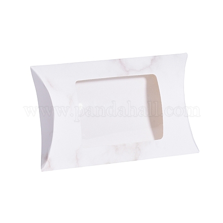 紙枕ボックス  ギフトキャンディー梱包箱  クリアウィンドウ付き  大理石のテクスチャ模様  ホワイト  12.5x8x2.2cm CON-G007-03A-04-1