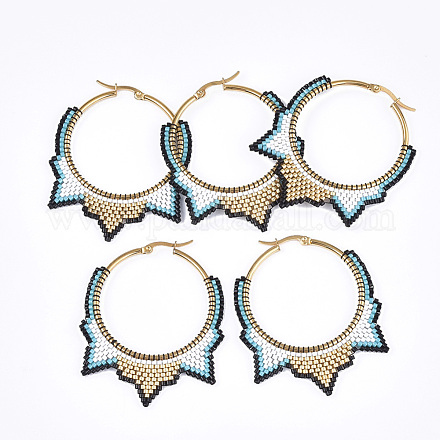 Handmade Japanese Seed Beads Hoop Earrings SEED-T002-45-1