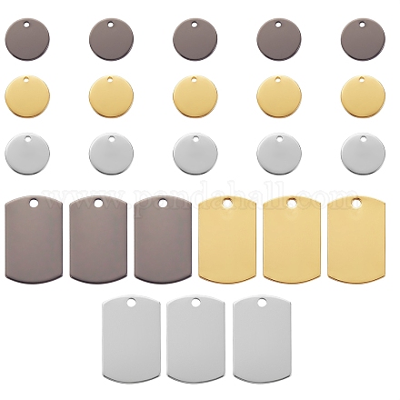 24個3コロス2スタイル真鍮ペンダント  空白タグのスタンプ  長方形＆フラットラウンド  ミックスカラー  25x15.6x1mm  穴：2mm KK-SZ0001-33-1