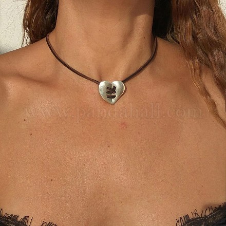 Collier pendentif coeur fendu en alliage avec cordons cirés NJEW-A013-01-1