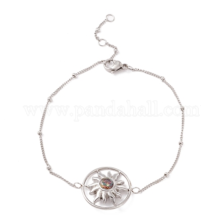 Bunter Zirkonia-Ring mit Sonnenglied Armband mit 304 Edelstahl-Satellitenkette für Damen BJEW-F428-02P-1