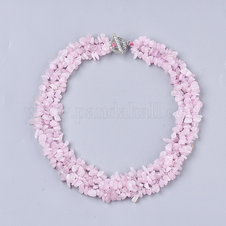 3-Layered Natural Rose Quartz Chip Beaded Necklaces NJEW-S419-01F-1
