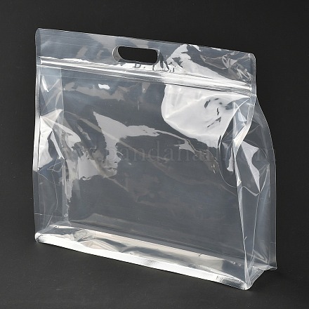 Transparent Plastic Zip Lock Bag, Plastic Stand Up Pouch, Resealable Bags, with Handle, Clear, 30x35x0.08cm Plastic Clear