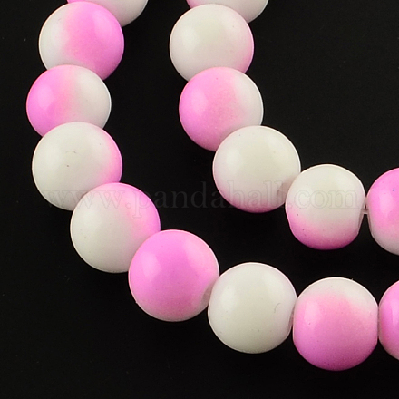 Two-Color Baking Painted Glass Bead Strands DGLA-R050-8mm-19-1