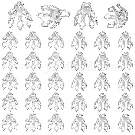 Superfindings 80 pieza 2 estilos de filigrana de latón tapa de cuentas tapas de abalorios de flores de plata con bucle cuentas espaciadoras de punta de filigrana para pendientes pulseras collares joyería diy KK-FH0006-28-1