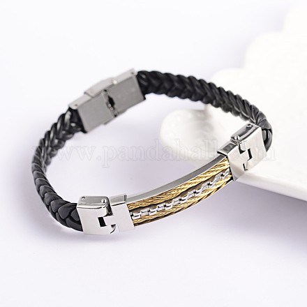 Bracelets unisexes de cordon en cuir PU à la mode BJEW-E260-16M-1
