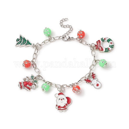 Charm-Armband aus Legierung mit Weihnachtsbaum und Weihnachtsmann aus Emaille und Acryl BJEW-JB09301-1