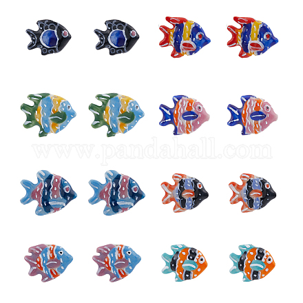 DICOSMETIC 16Pcs 8 Colors Porcelain Fish Beads Multi-Colored Fish Spacer Beads Ocean Animal Loose Beads Hawaii Summer Beads for Jewelry Making DIY Crafts PORC-DC0001-01-1
