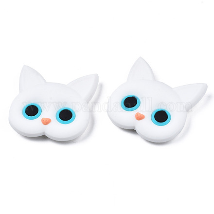 シリコンスナップボタン  プラスチックと鉄のスナップキャップ付き  衣服のボタン  猫  ホワイト  55x52x13mm BUTT-N019-002-1