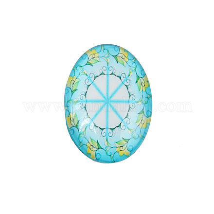 Cabochons ovales en verre de fleur géométrique X-GGLA-N003-22x30-G35-1