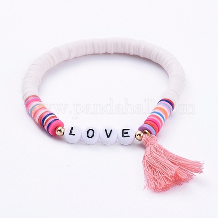 Bracelets élastiques faits à la main de perles heishi en pâte polymère X-BJEW-JB05086-02-1