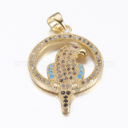 Brass Micro Pave Cubic Zirconia and Synthetic Turquoise Pendants ZIRC-L071-24G-1