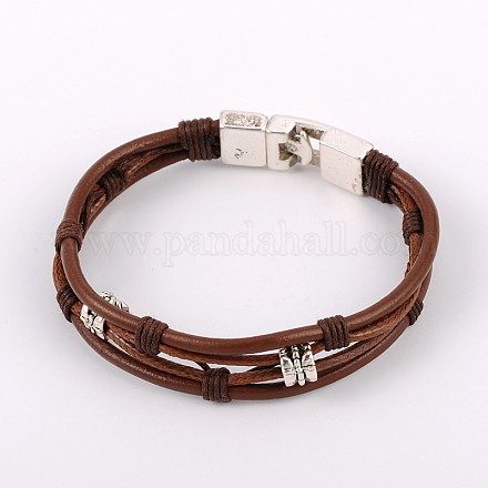 Bracelets à rangs multiples avec cordon en cuir de vachette BJEW-JB01734-1