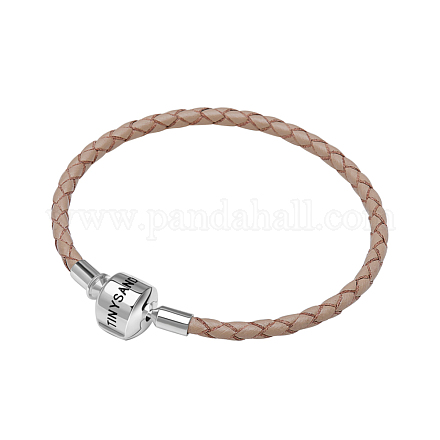 TINYSAND Rhodium Plated 925 Sterling Silver Braided Leather Bracelet Making TS-B-127-19-1