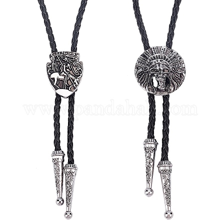 Gorgecraft 2Pcs 2 Style Engraved Oval & Flat Round Laria Necklaces for Men Women NJEW-GF0001-03-1