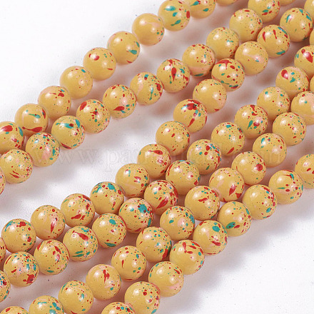 Opaque Baking Painted Glass Beads Strands GLAA-L024-B-33-1