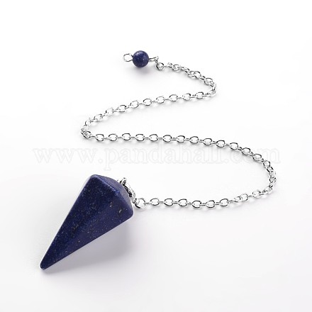 Platinum Tone Brass Lapis Lazuli Cone Hexagonal Pointed Dowsing Pendulums MAK-M015-01A-1