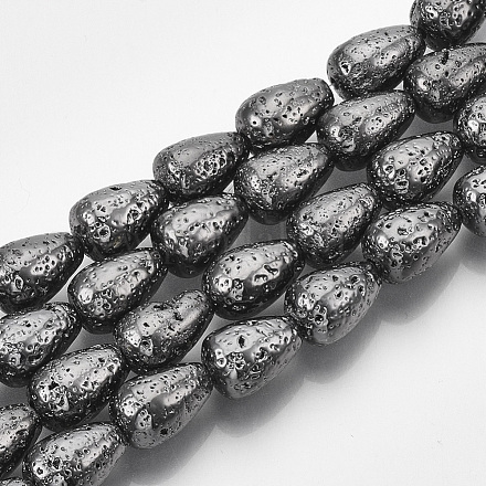 Brins de perles de pierre de lave naturelle galvanisées X-G-T126-07B-1