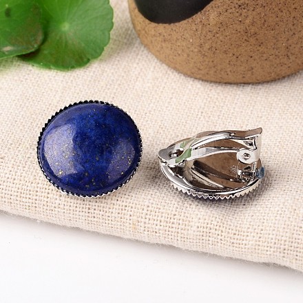 Natural Lapis Lazuli Dome/Half Round Clip-on Earrings EJEW-J090-02-1