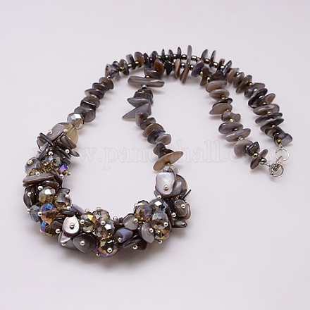 Modische Damen Muschelchips Perlen Halsketten X-NJEW-L027-42I-1