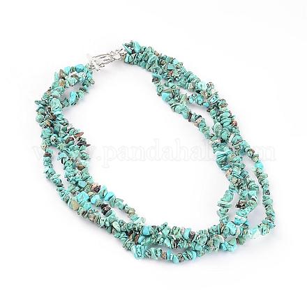 Chip Synthetic Turquoise Beaded Multi-Strand Necklaces NJEW-JN01576-01-1