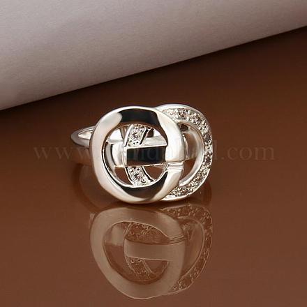 トレンドの真鍮製キュービックジルコニア指輪  サイズ8  銀色のメッキ  18.1mm RJEW-BB13256-8S-1