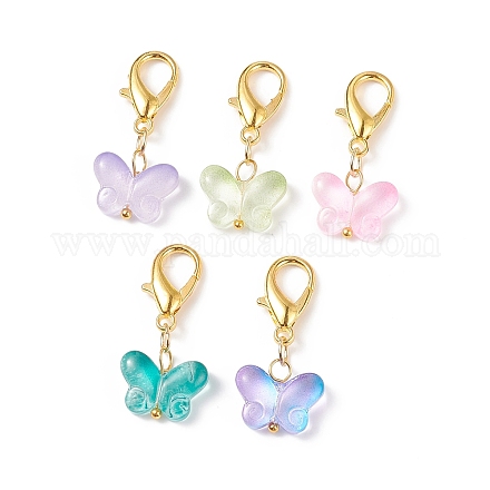 Colorful Butterfly Glass Pendant Decorations HJEW-JM00799-1