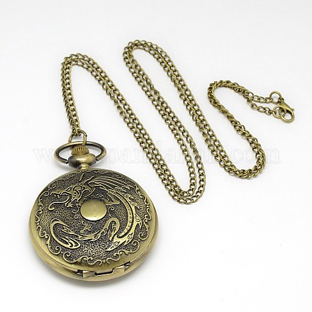 Сплав плоский круглыйс драконом ожерелье карманные часы X-WACH-N012-28-1