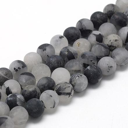 Naturale nero rutilato perle di quarzo fili G-R446-8mm-37-1