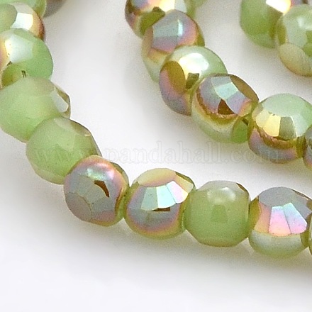 Half Rainbow Plated Imitation Jade Glass Faceted Flat Round Beads Strands EGLA-A033-4mm-HR04-1