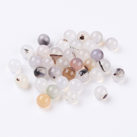 Perles rondes en agate dendritique naturelle G-L475-01-1