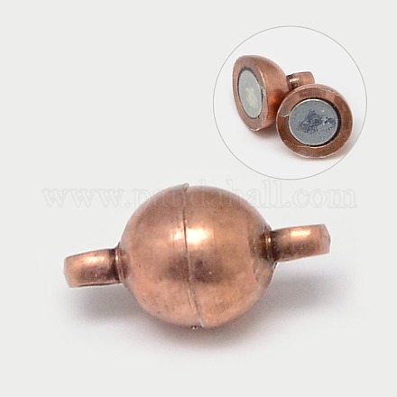 ループ付きの丸い真鍮のマグネットクラスプ  赤銅鉱  11.5x6mm  穴：1.2mm X-MC019-R-1